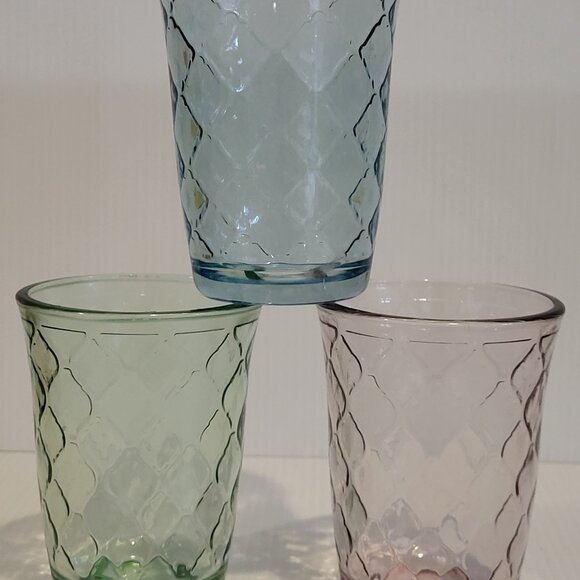 Libbey Other - Vintage Libbey Crisa Glasses Tumblers Honeycomb Pink Blue Green Heavy Lot of 3